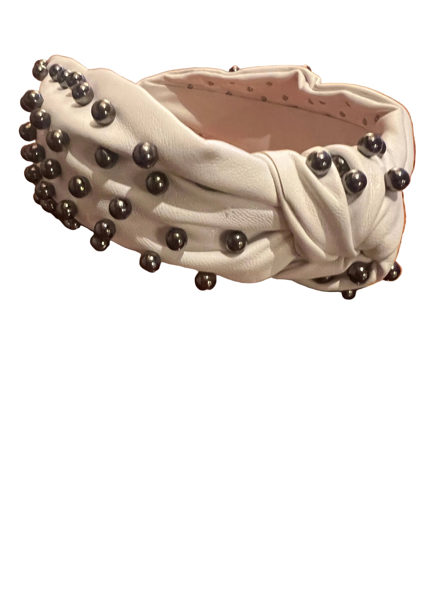 White face faux leather beaded headband