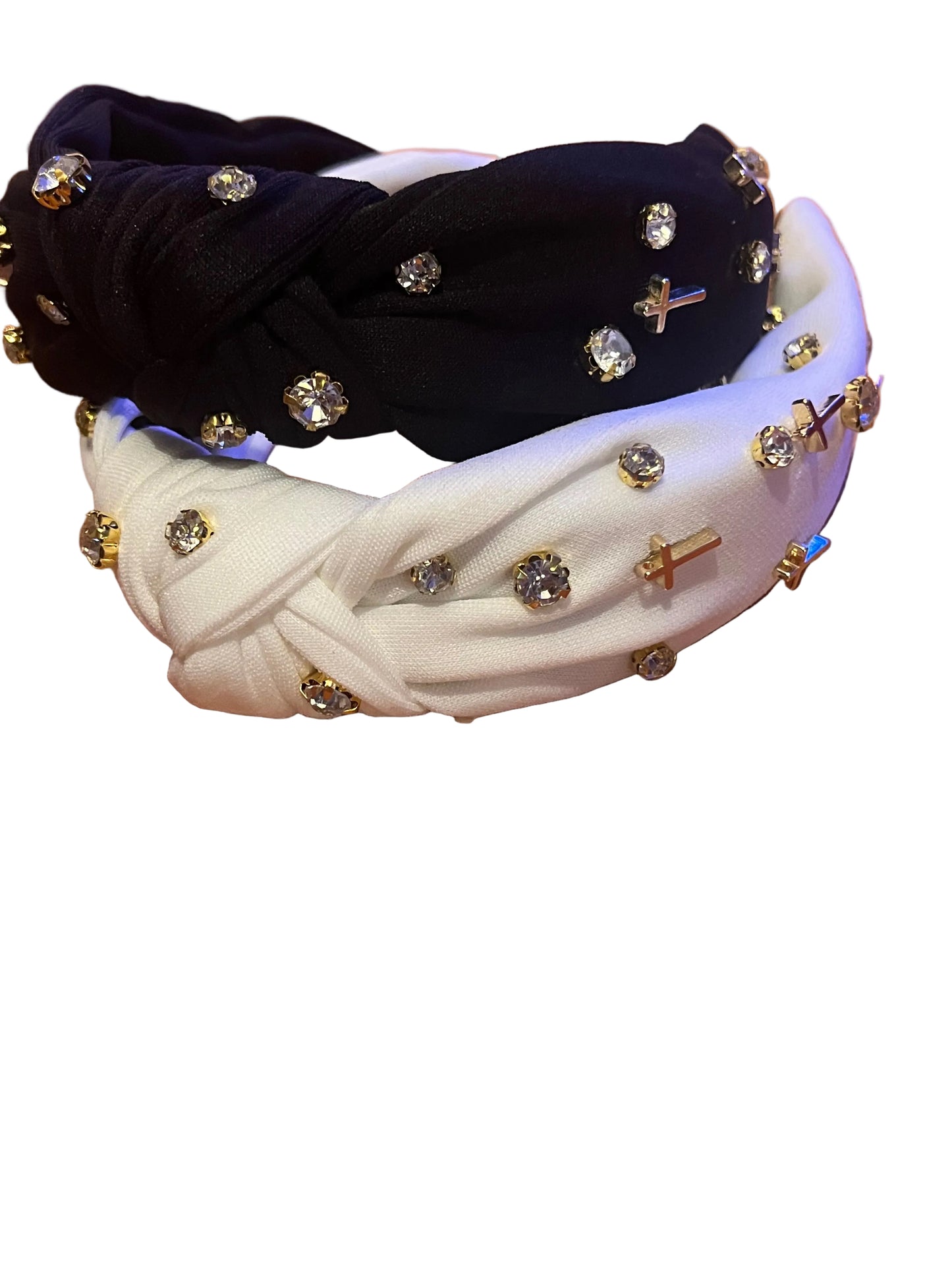 White cross charm and rhinestone decor headband