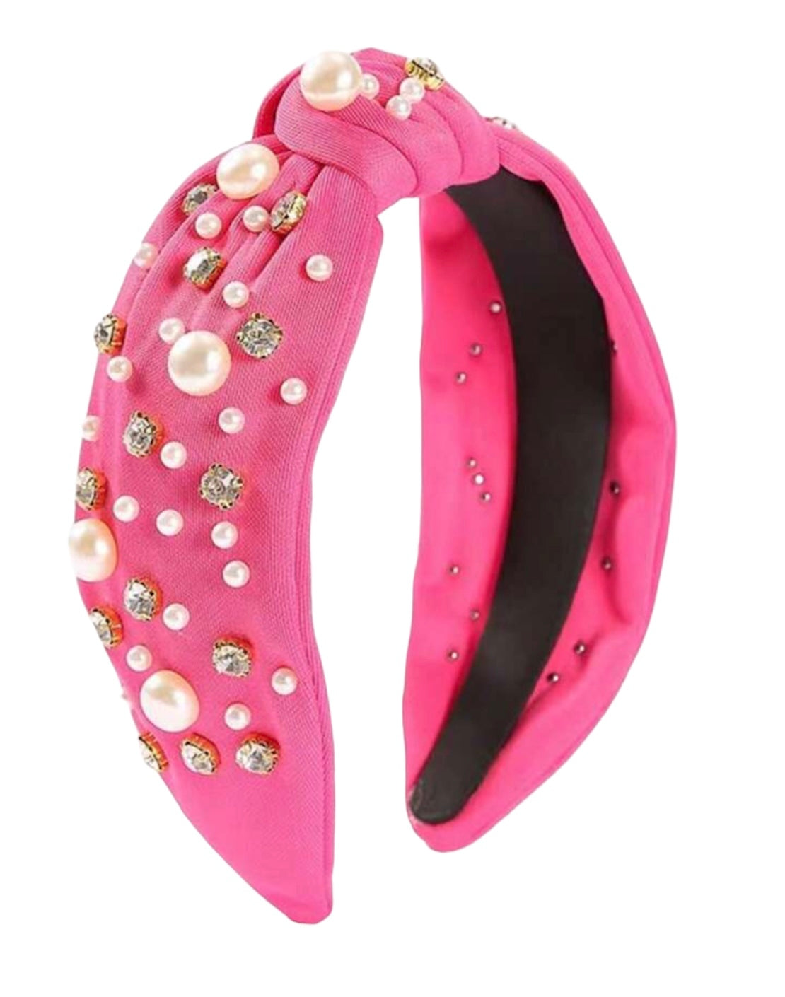 Pink Faux Pearl and Rhinestone Knot Headband