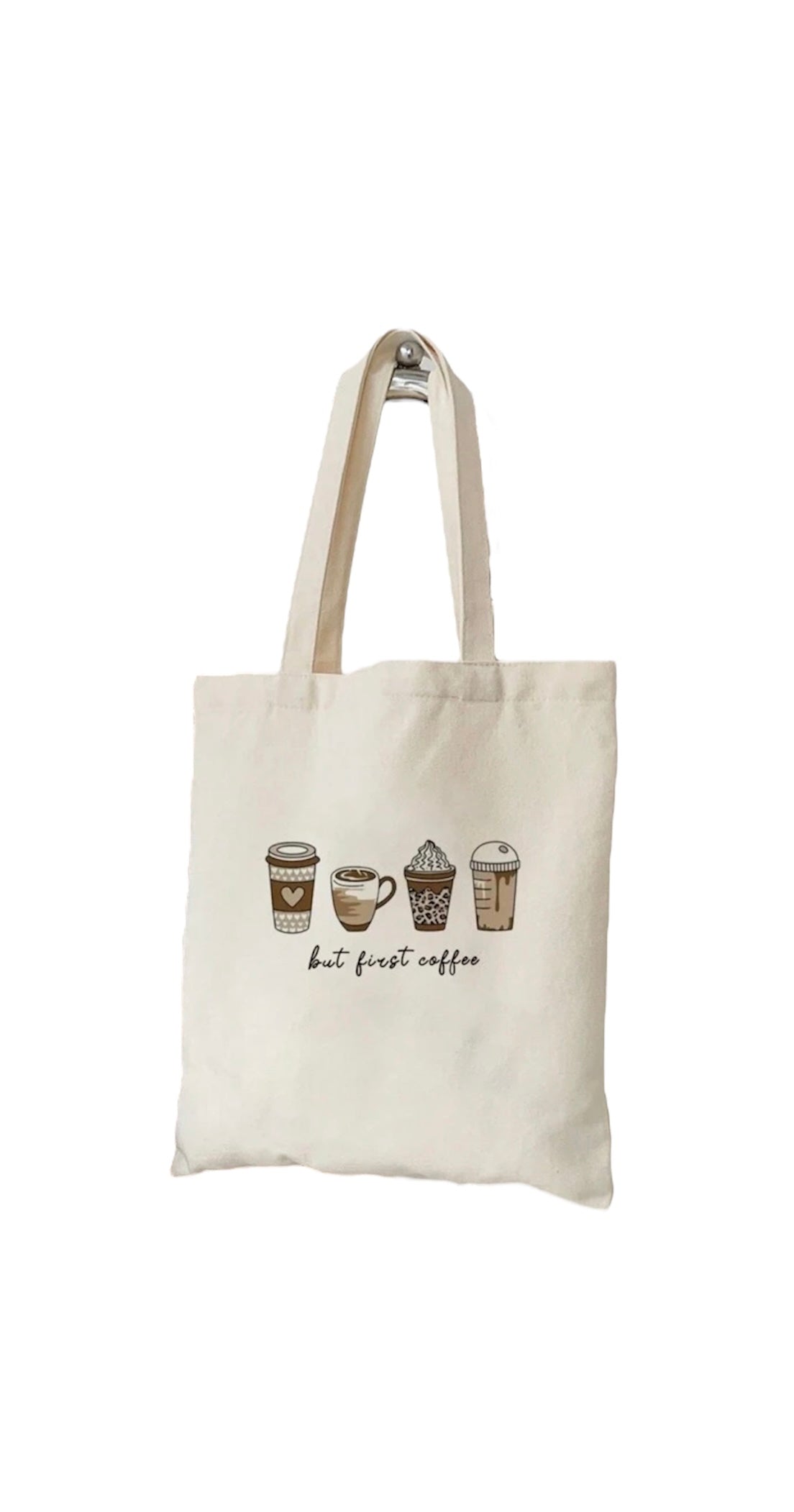 Back 2 School Tote Bag But First Coffee Biege