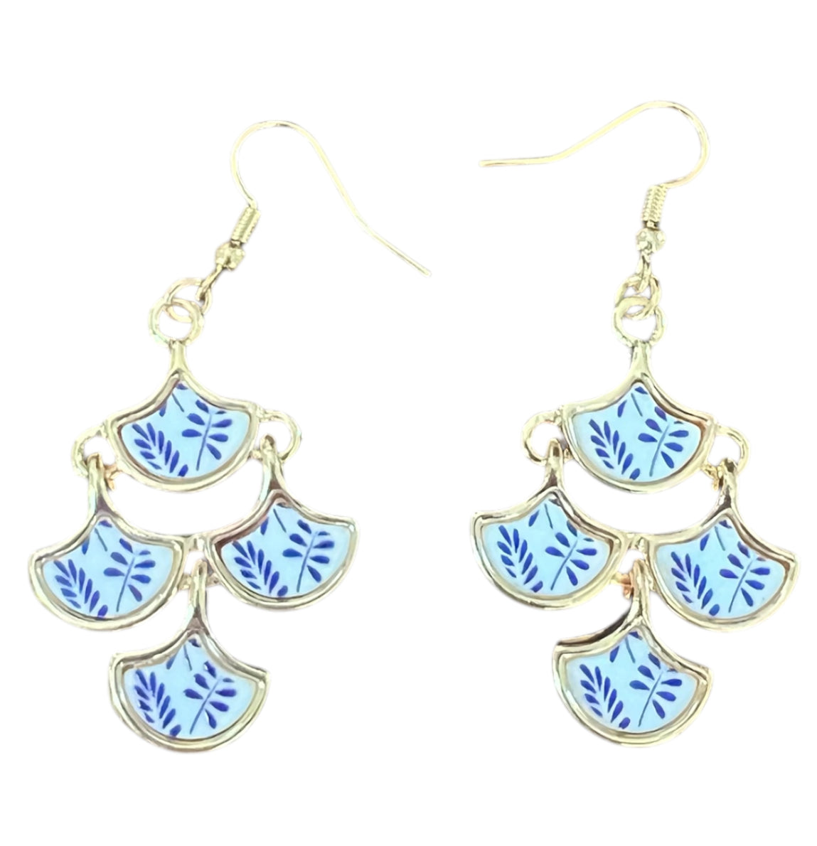 Blue and white dangle earrings