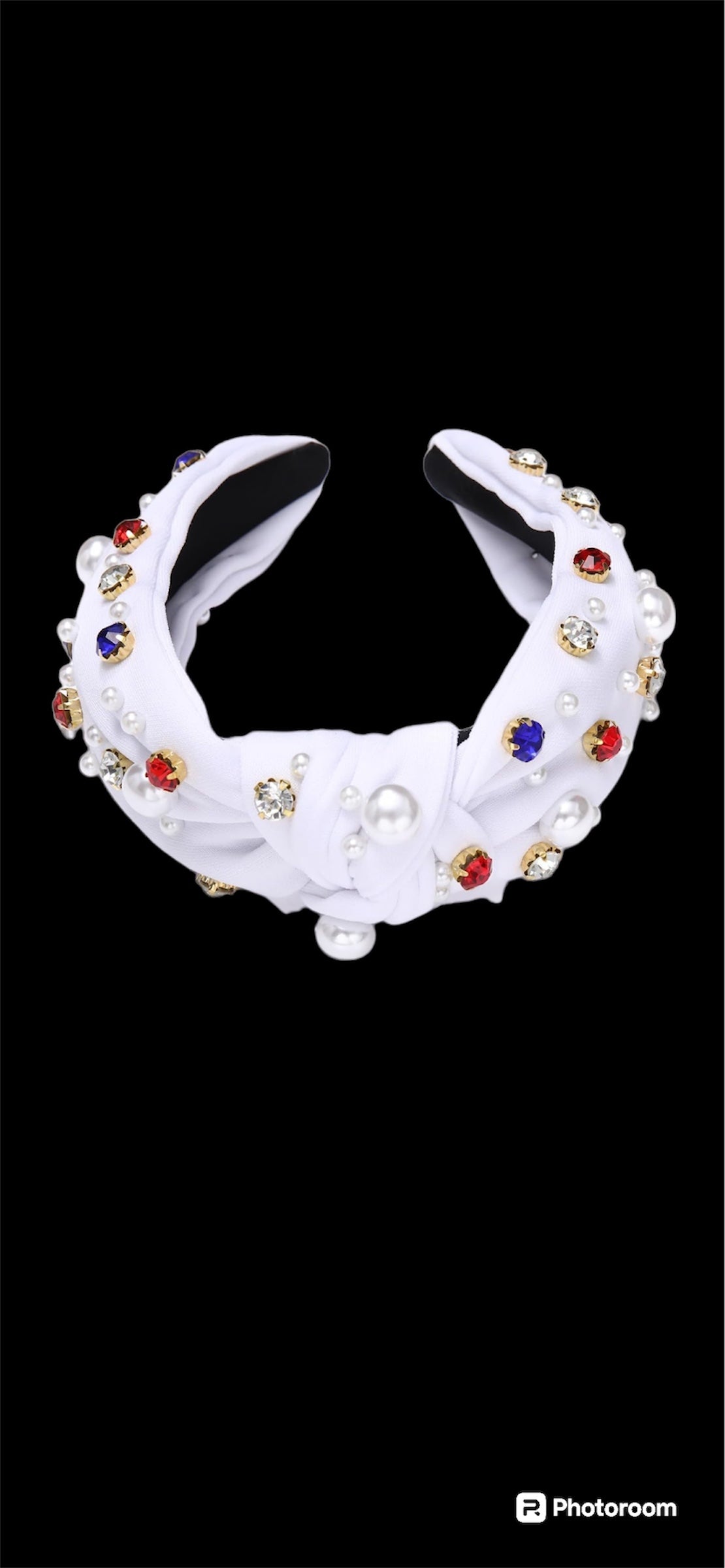 Holiday Shop-White Faux rhinestone with red and blue colored gems