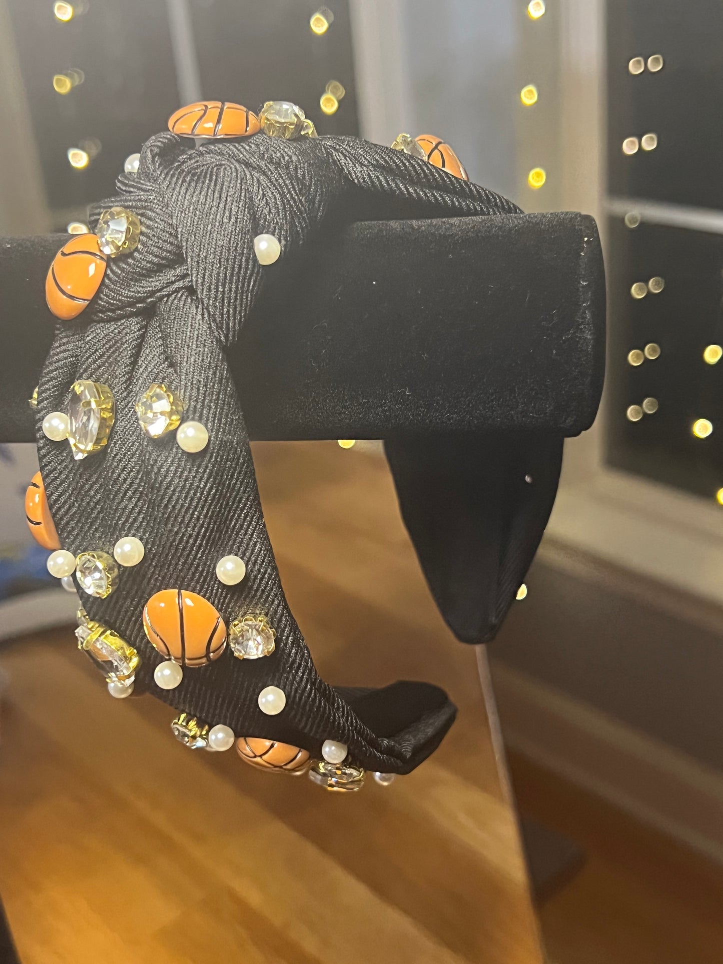 Basket ball headband with faux pearl and gems