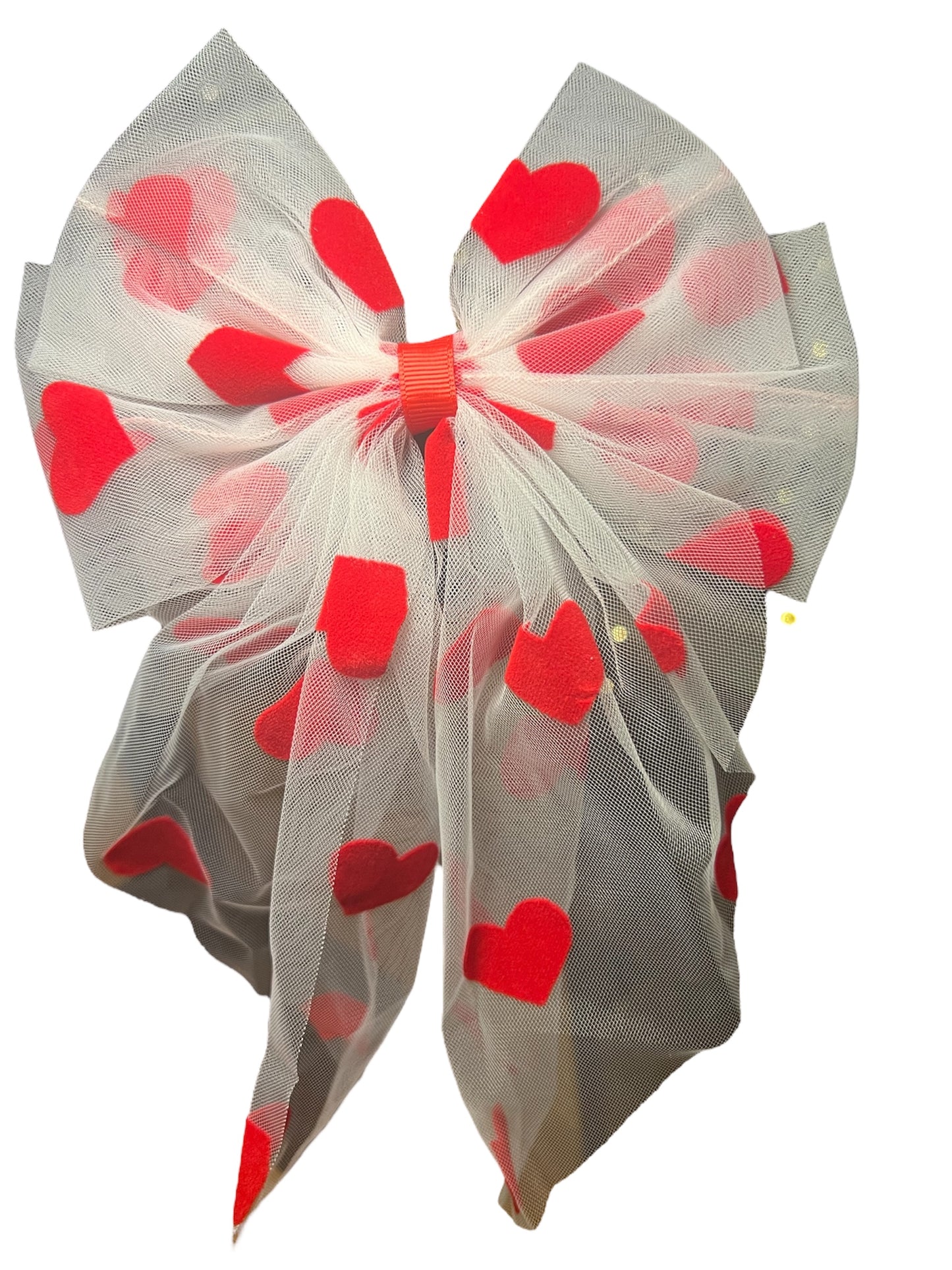 Bow- White sheer with red hearts