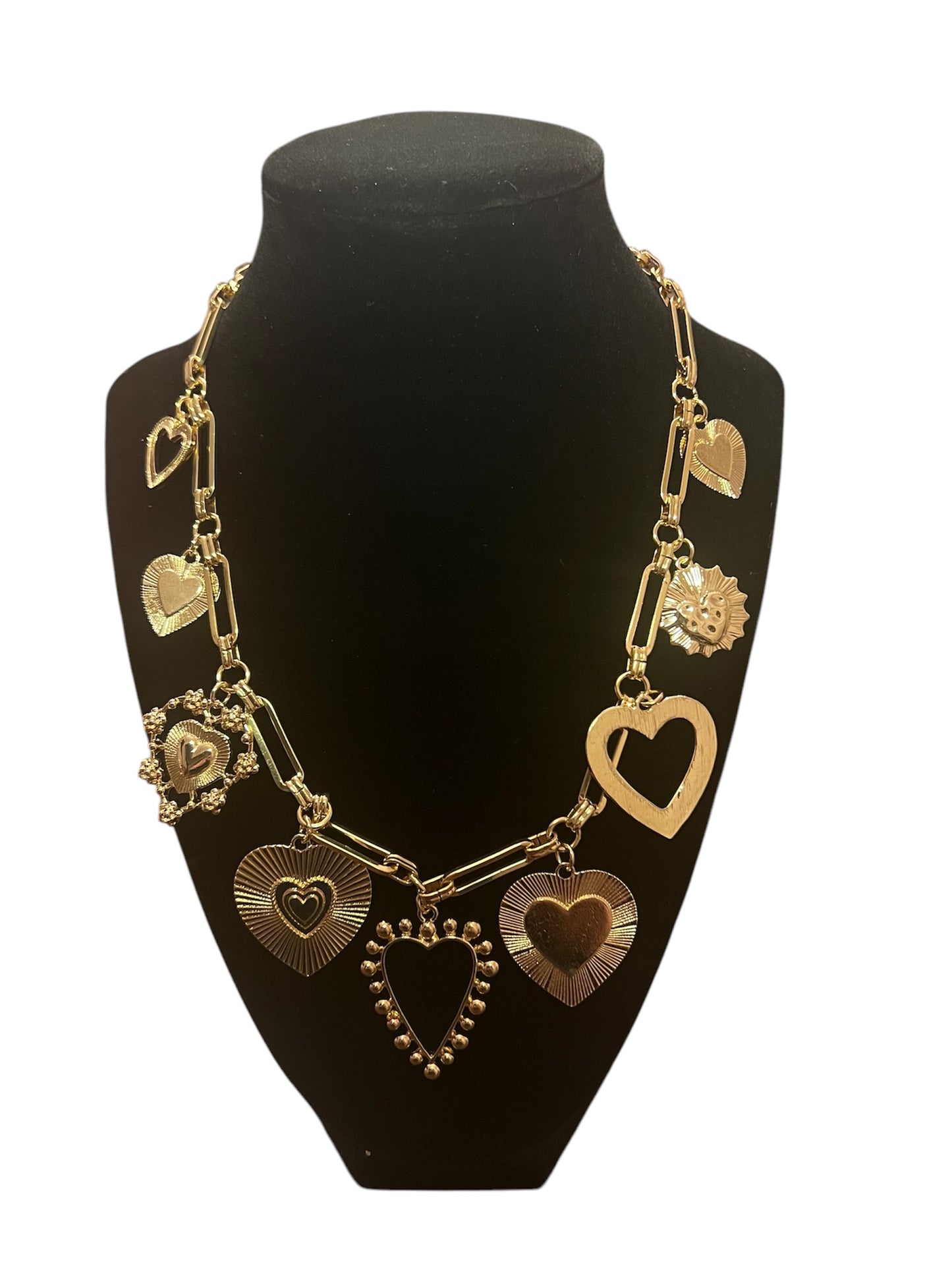 Valentine Collection- Charmed necklace -gold hearts
