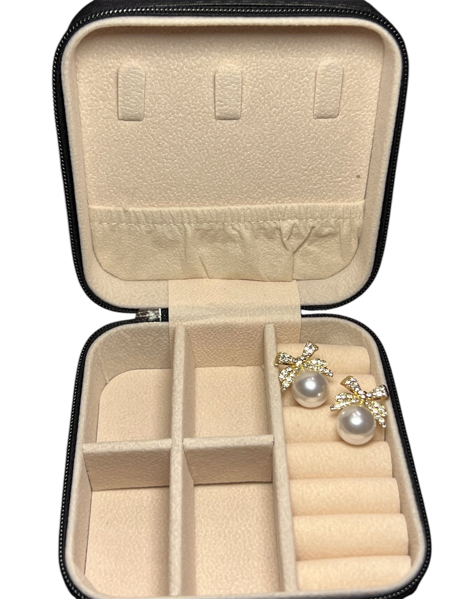 Ribbon and faux pearl earrings