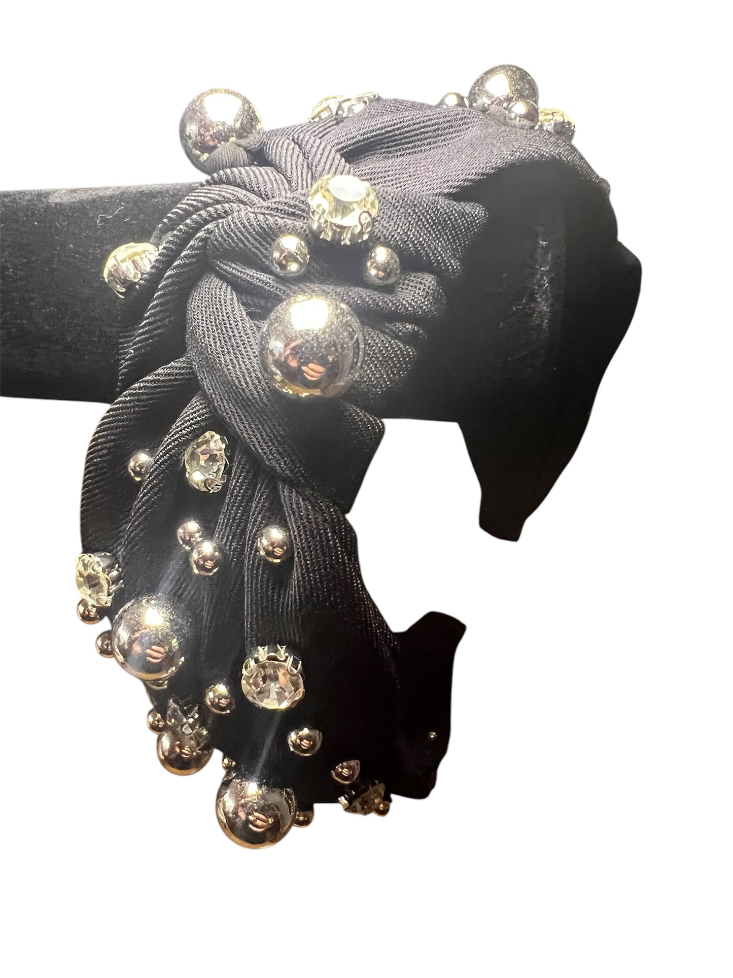 Black headband with silver beads and faux gems