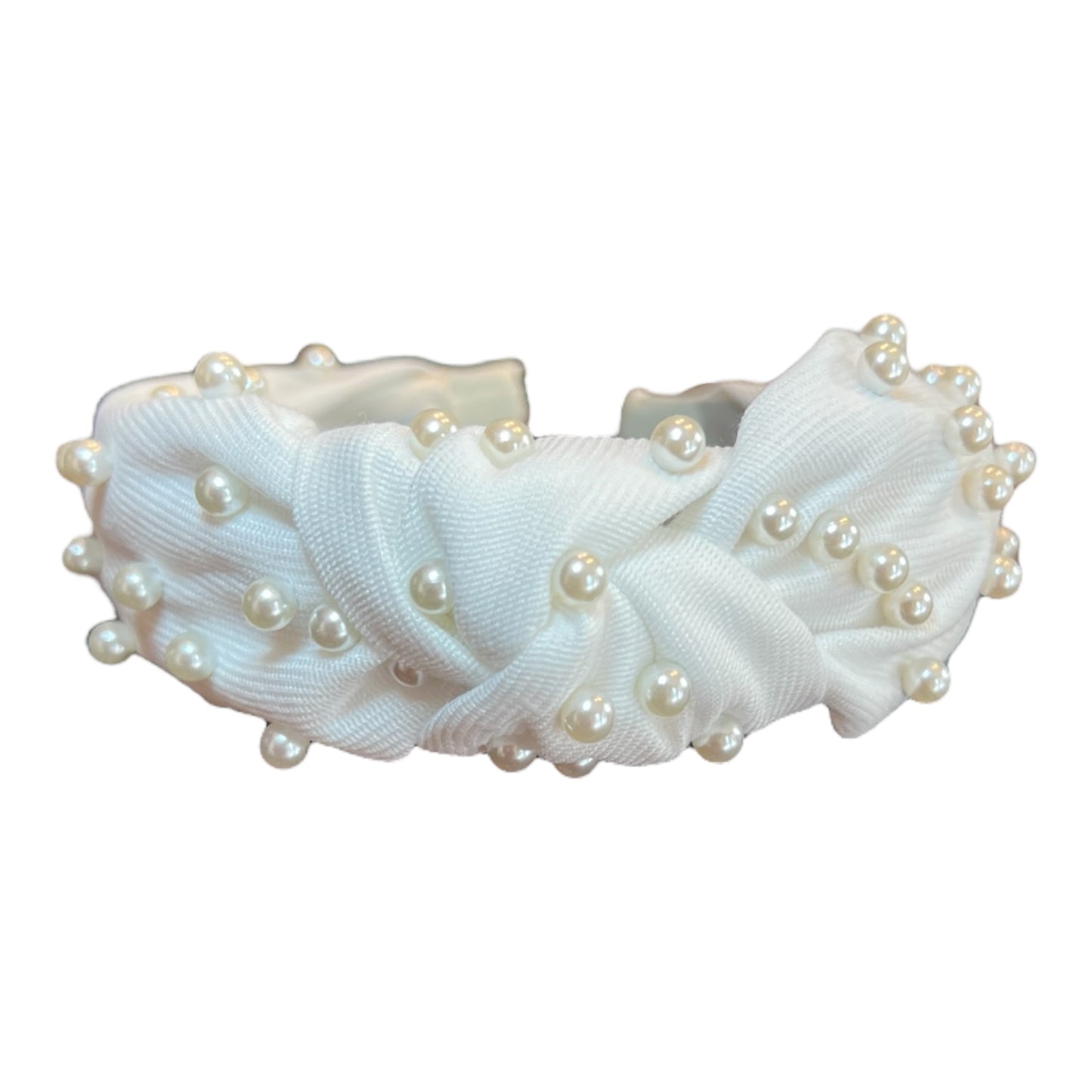 White faux pearl knot headband