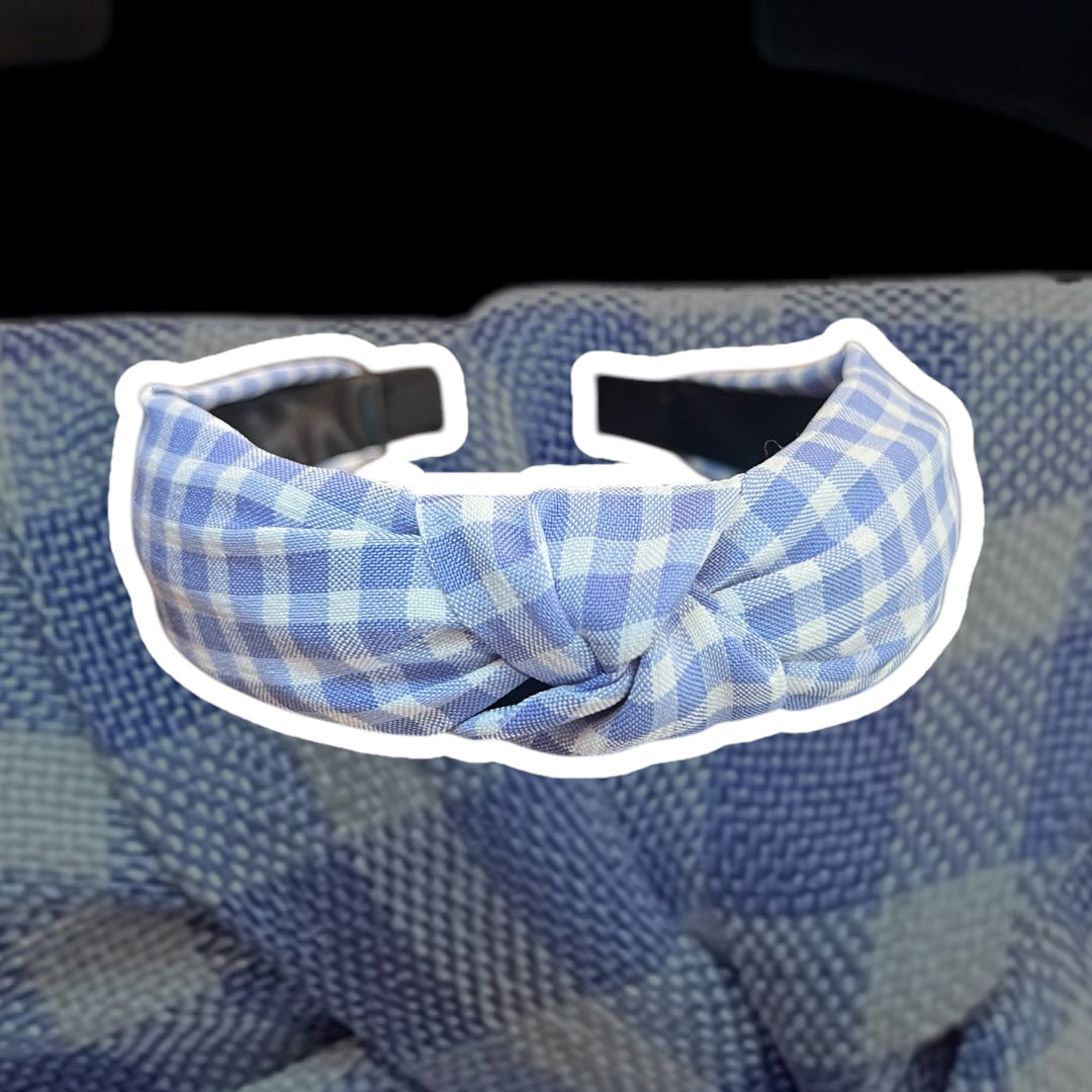 Blue and white plaid knot headband