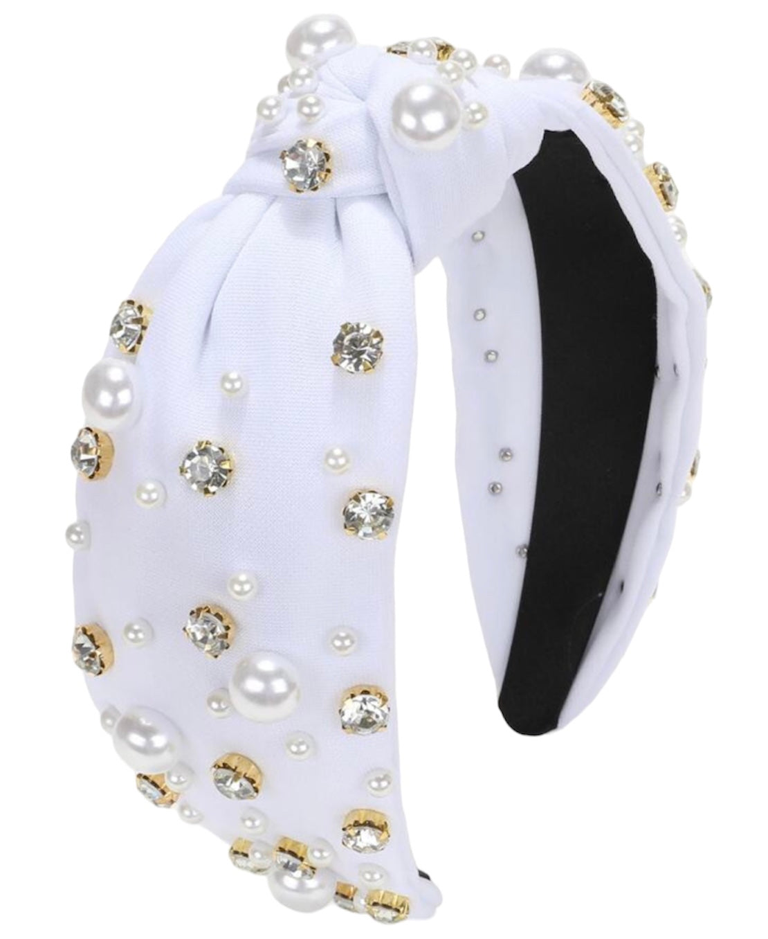 White Rhinestone and Faux Pearl Knot Headband