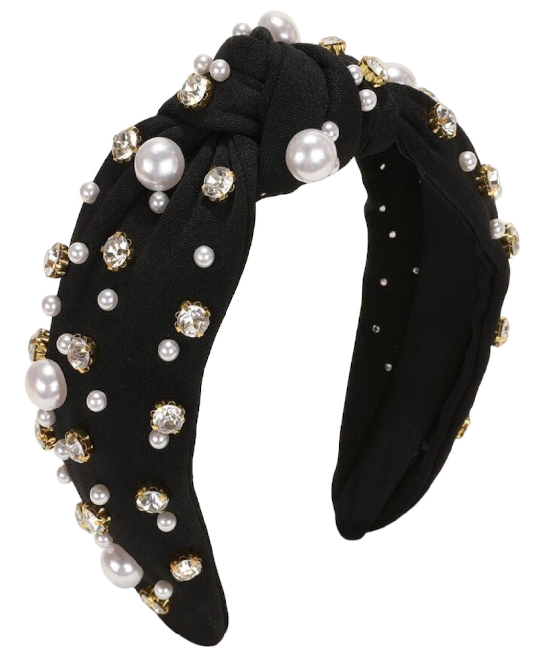 Black Faux Pearls and rhinestones Knot Headband