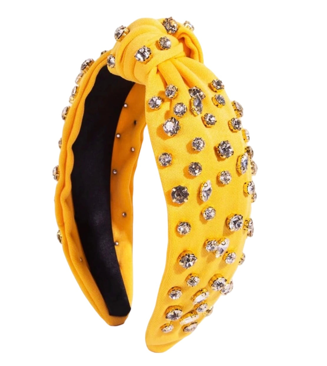 Yellow Solid Rhinestone Decor Knot Headband