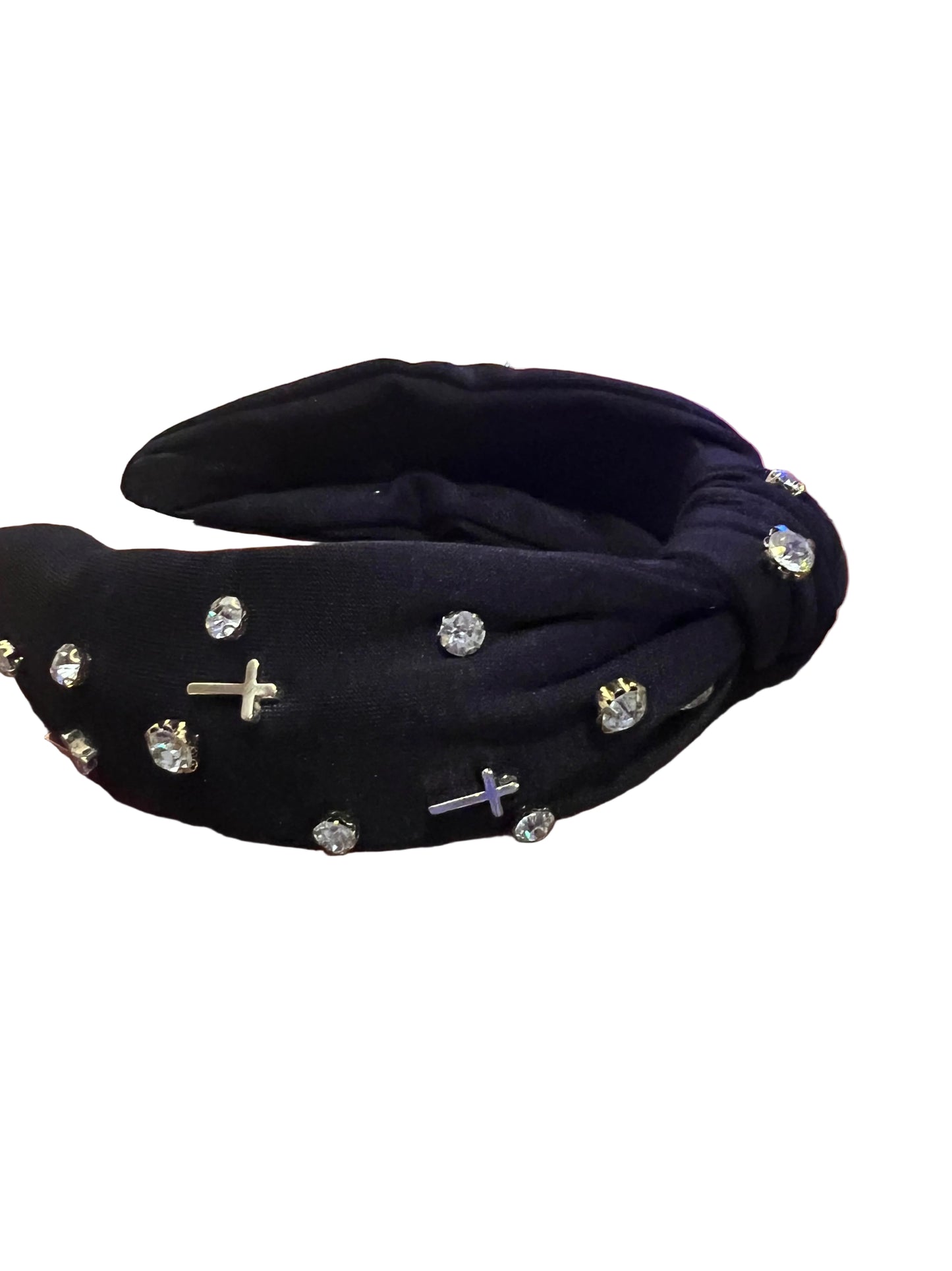 Black Cross charm and rhinestone decor headband