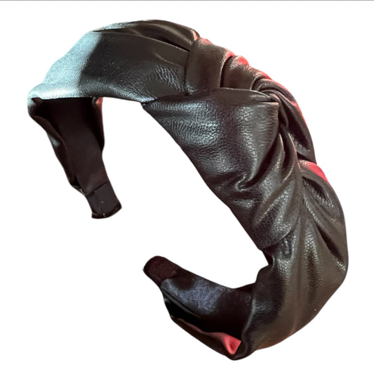 Black Faux Leather Knot Headband