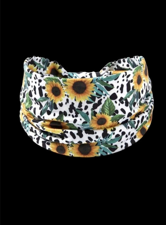 Sunflower cow print fitness headband