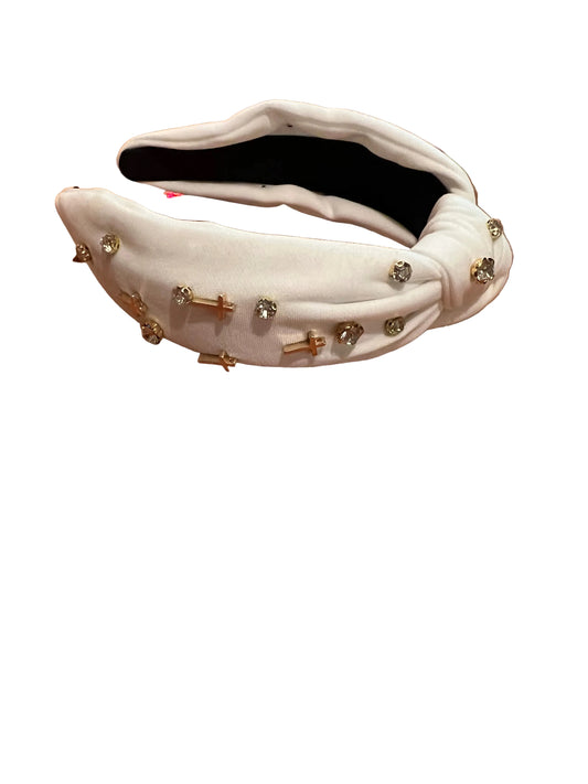 White cross charm and rhinestone decor headband