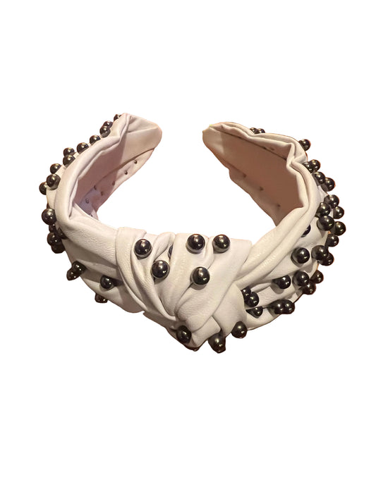 White face faux leather beaded headband