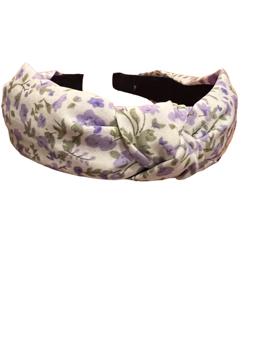 White and purple floral print headband