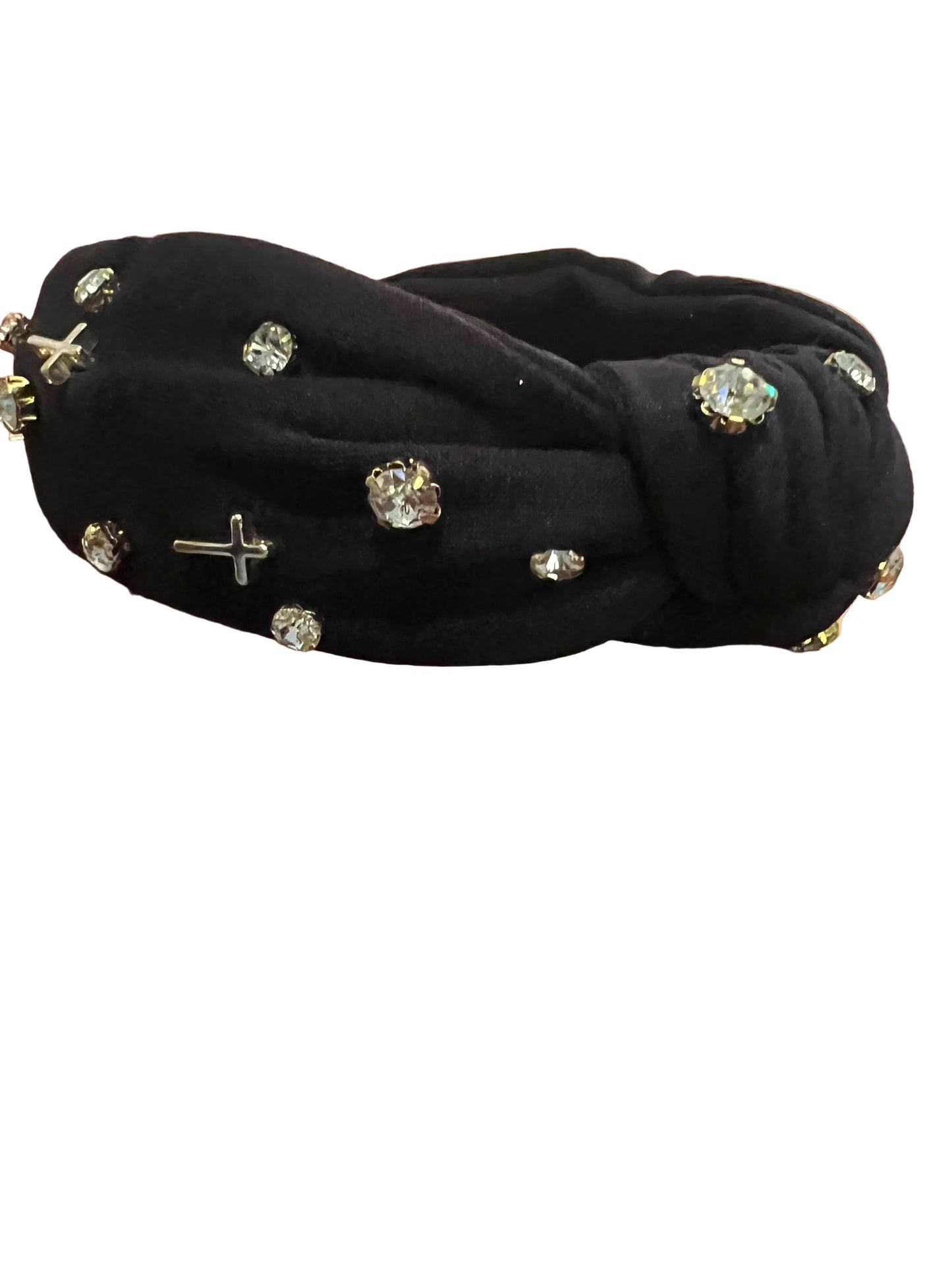 Black Cross charm and rhinestone decor headband