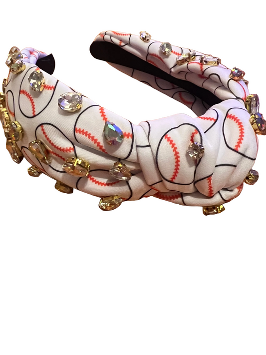 Baseball print with rhinestone decor headband