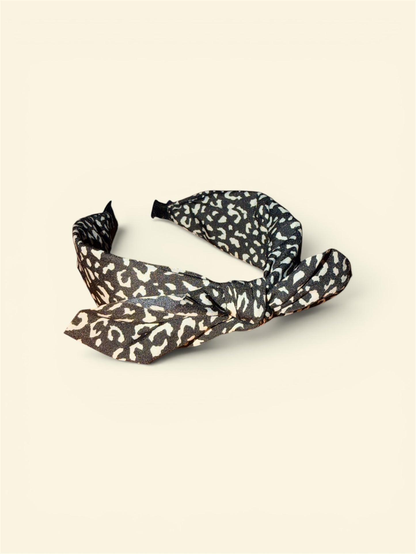 Black leopard print twist bow headband
