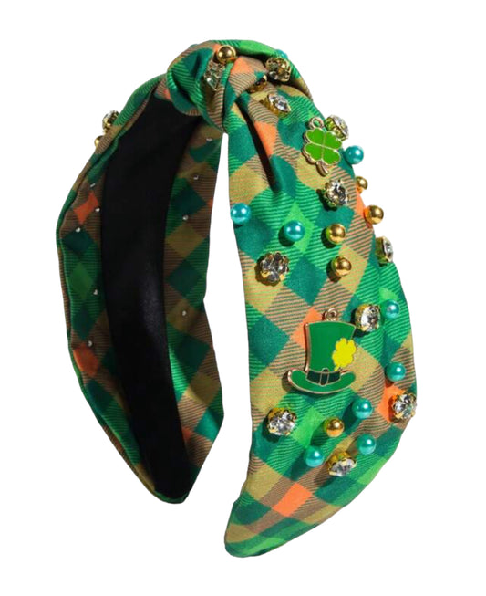 Multi Color Plaid Shamrock Chair Knot Headband restock soon