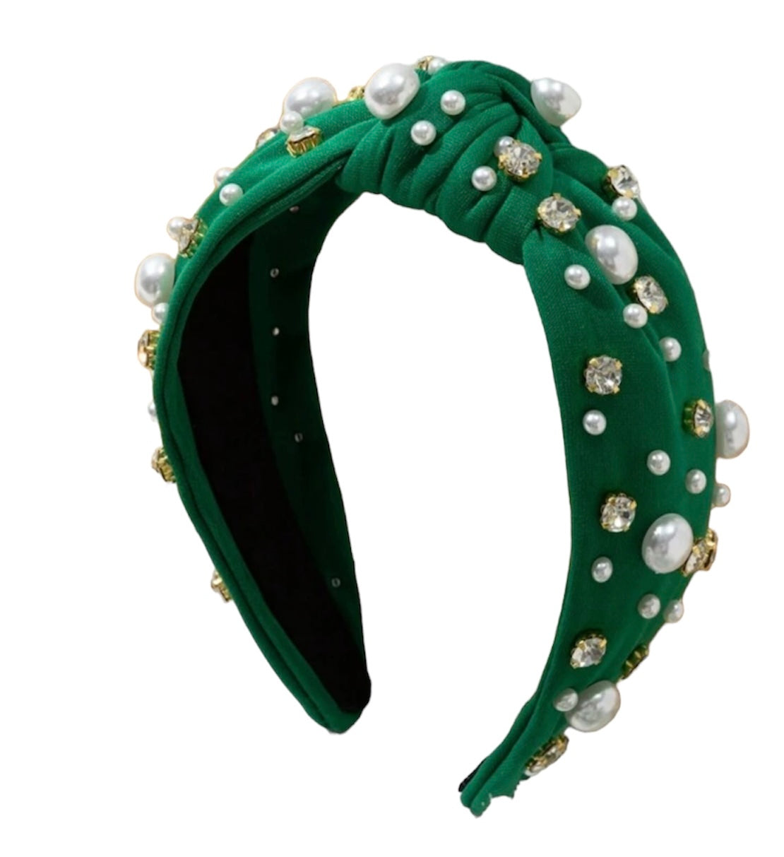 Kelly Green Faux Pearl & Rhinestone Decor