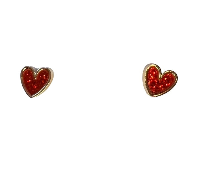 Red Glitter Heart stud earrings