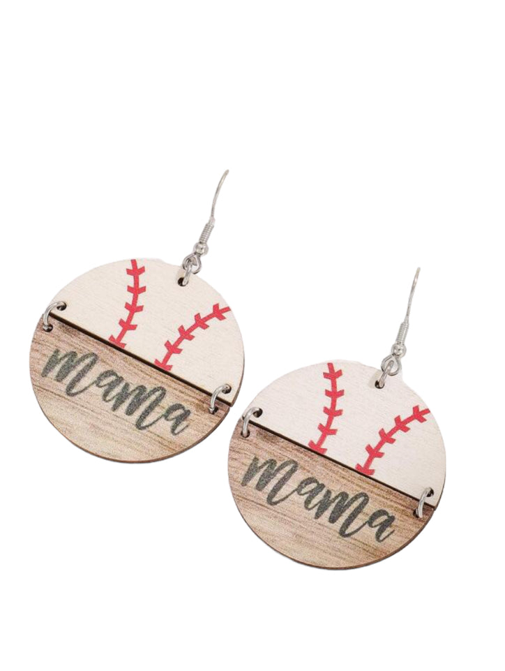 Earrings - Round “Mama” Baseball