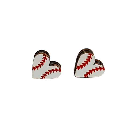 Earrings- Heart Baseball Stud Earrings