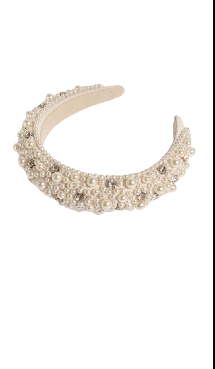 White Faux Pearl and Rhinestone Round Headband