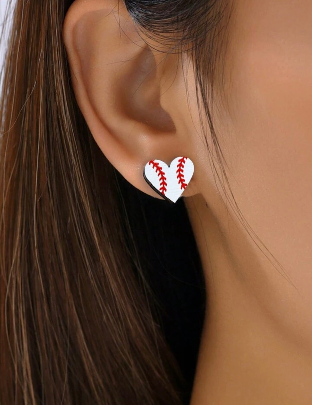 Earrings- Heart Baseball Stud Earrings