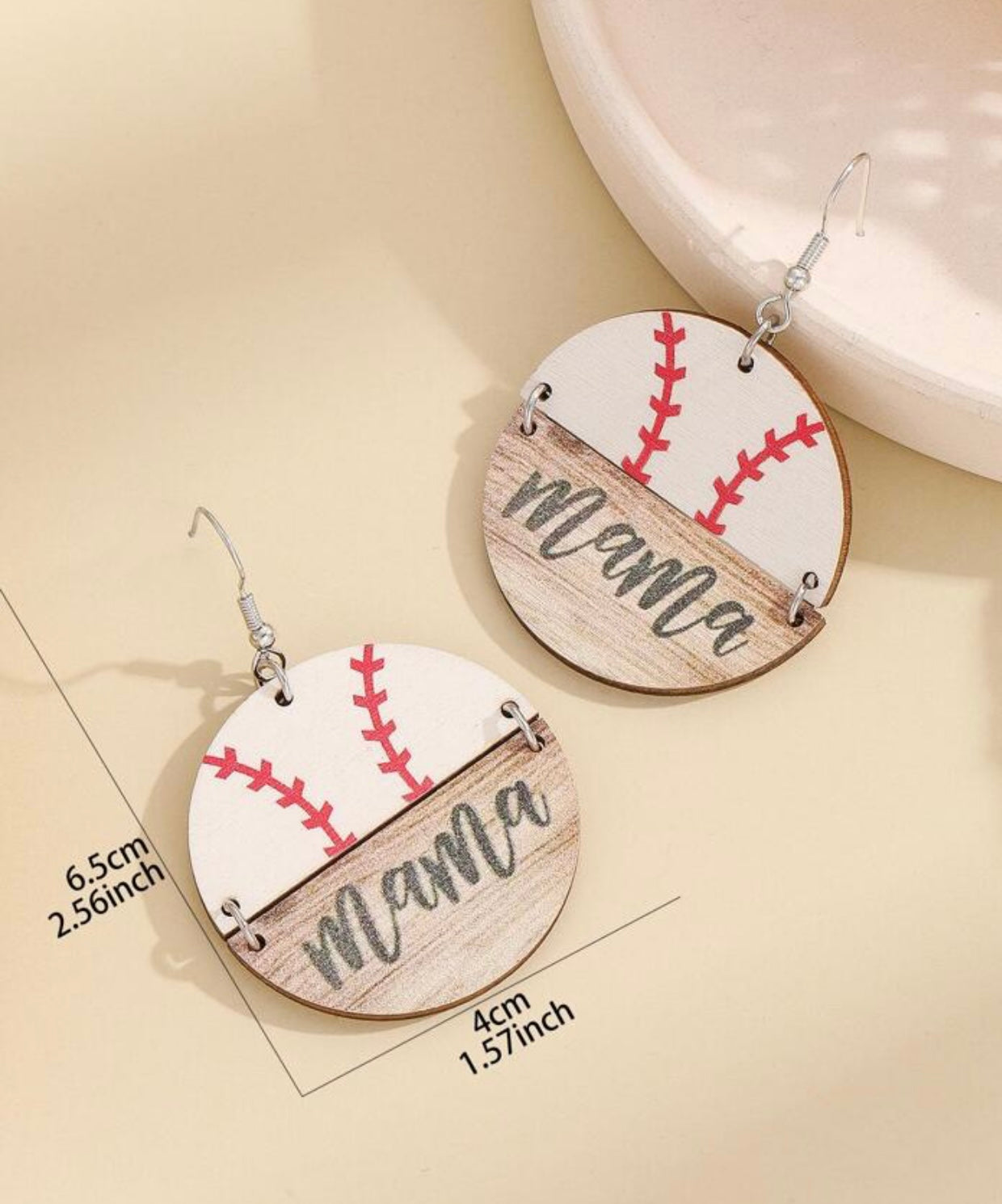 Earrings - Round “Mama” Baseball