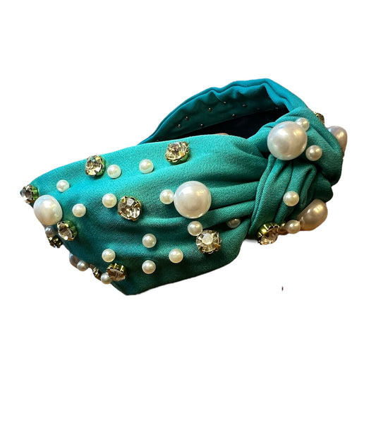 Teal Faux beaded and Gem decor