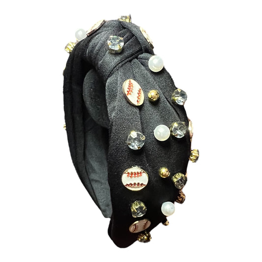 Black baseball charm headband