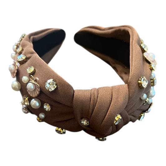 Brown seashell charm decor knotted headband