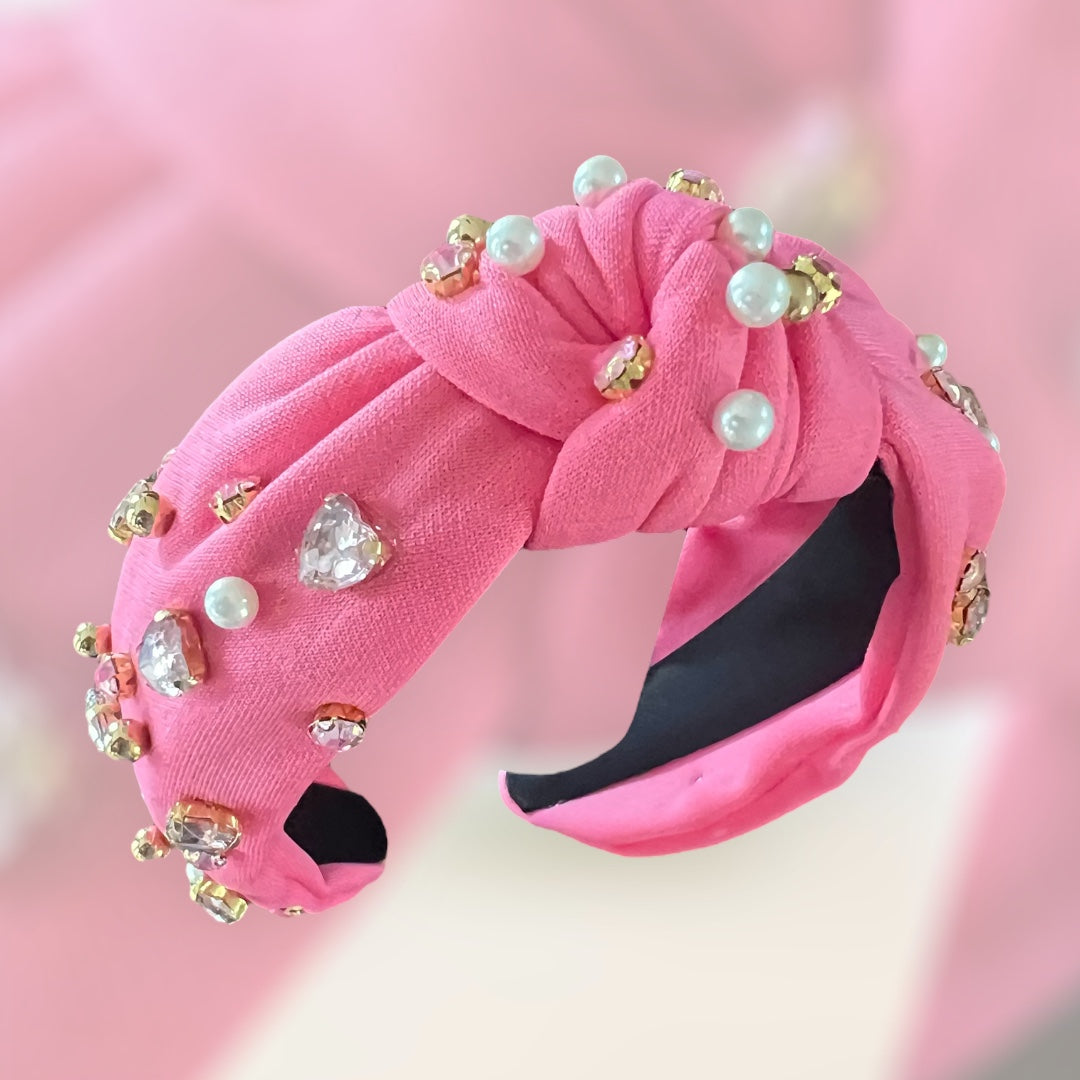 Valentine Collection -Pink gem heart charm decor headband