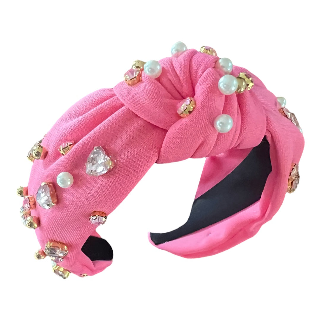 Valentine Collection -Pink gem heart charm decor headband