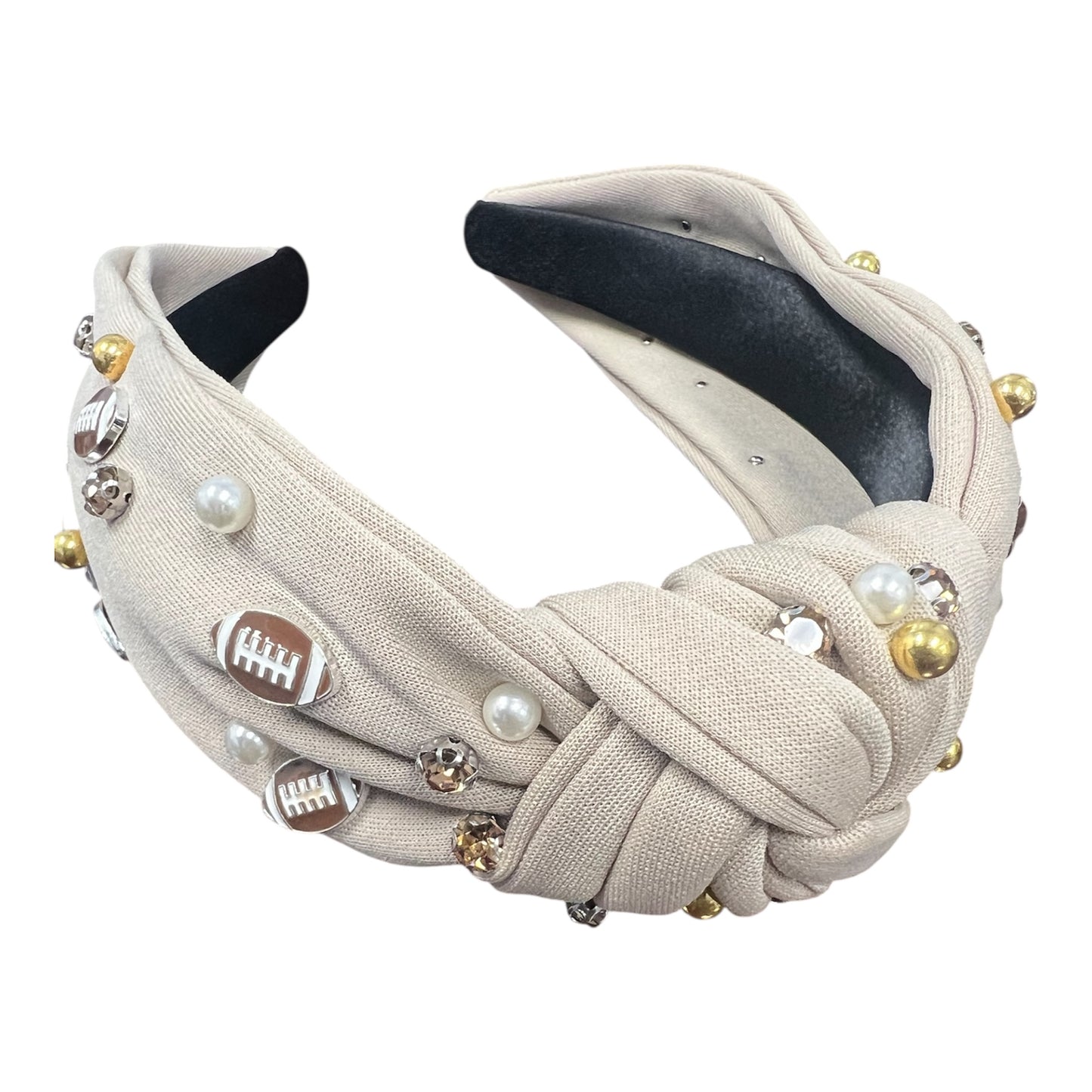 Cream Football charm headband beige