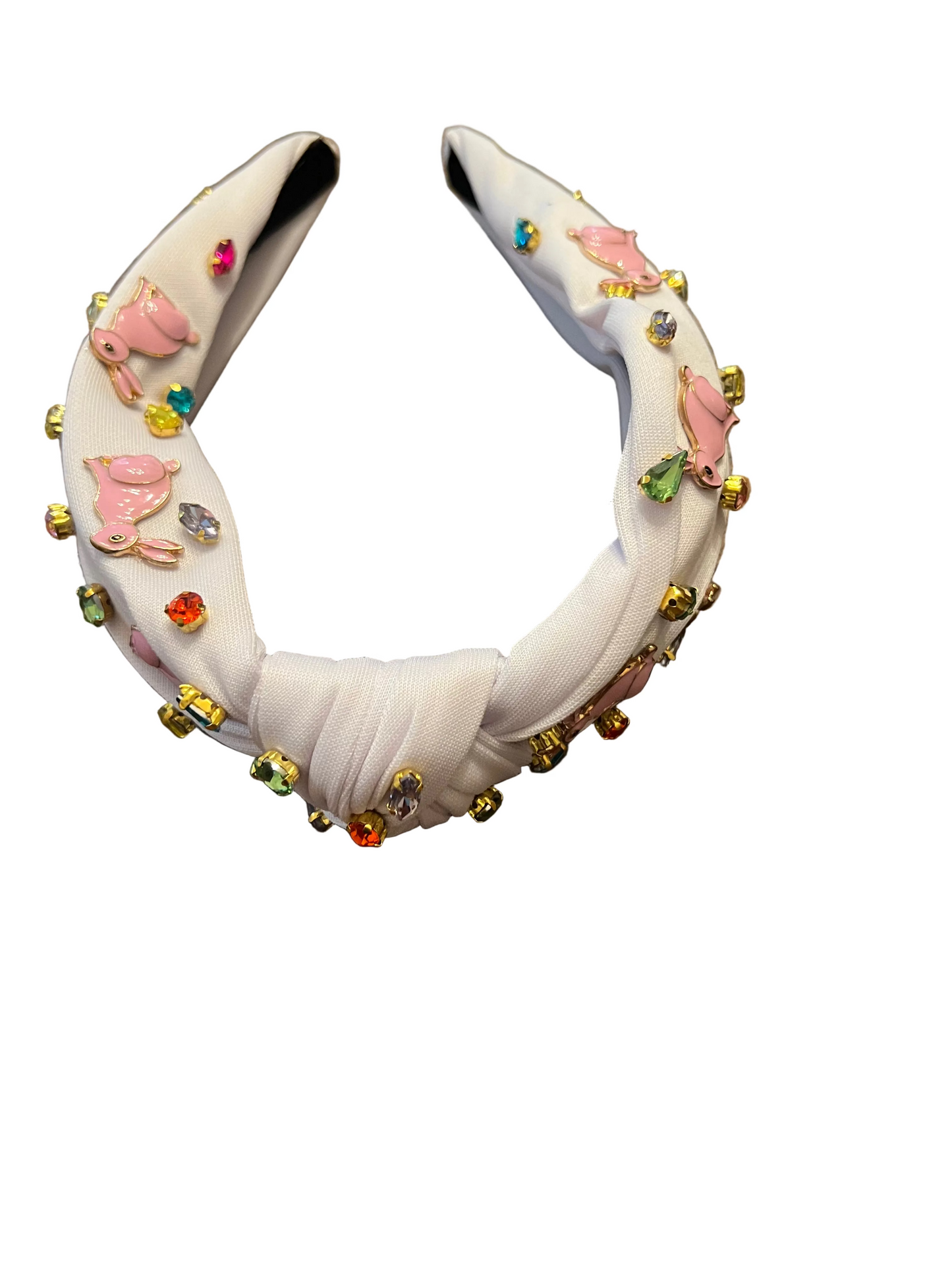 White pink bunny charm with multicolored faux gems