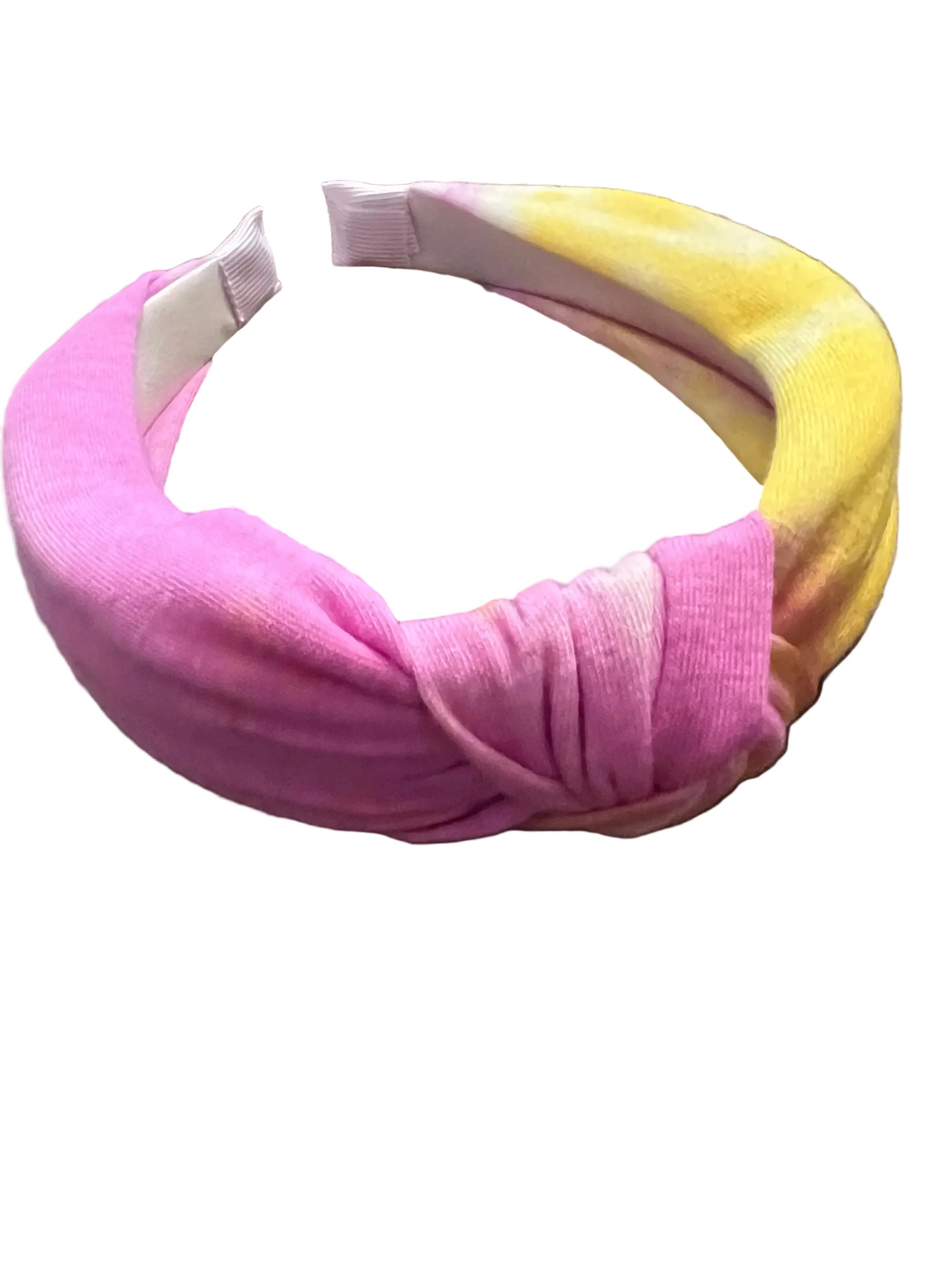 Purple and yellow tied dye headband