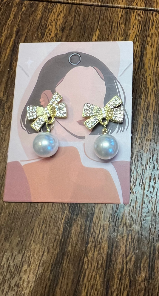 Faux pearl bow earrings