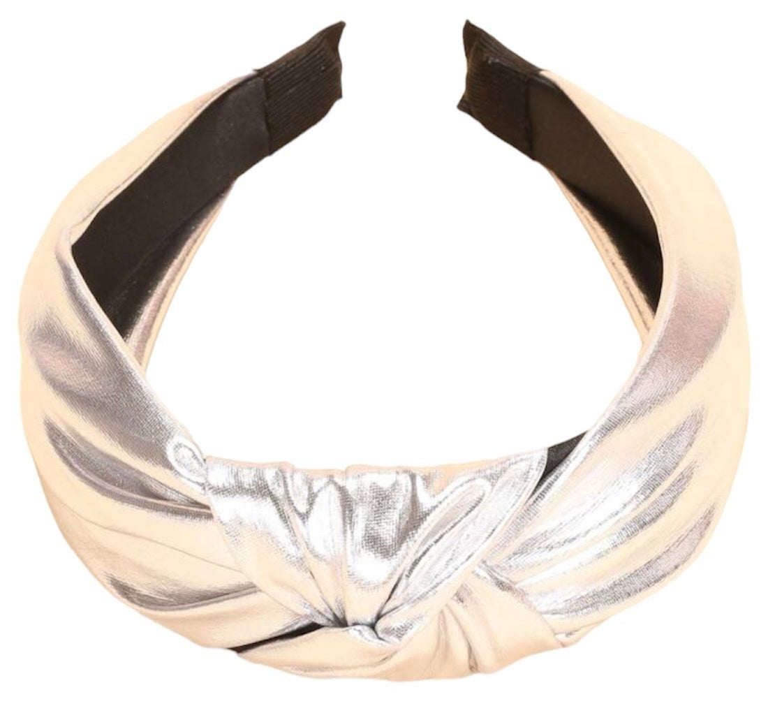 Wide Sliver Faux Leather Knot Headband