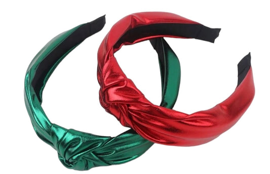 Red and Green Faux Leather Knot Headband Set