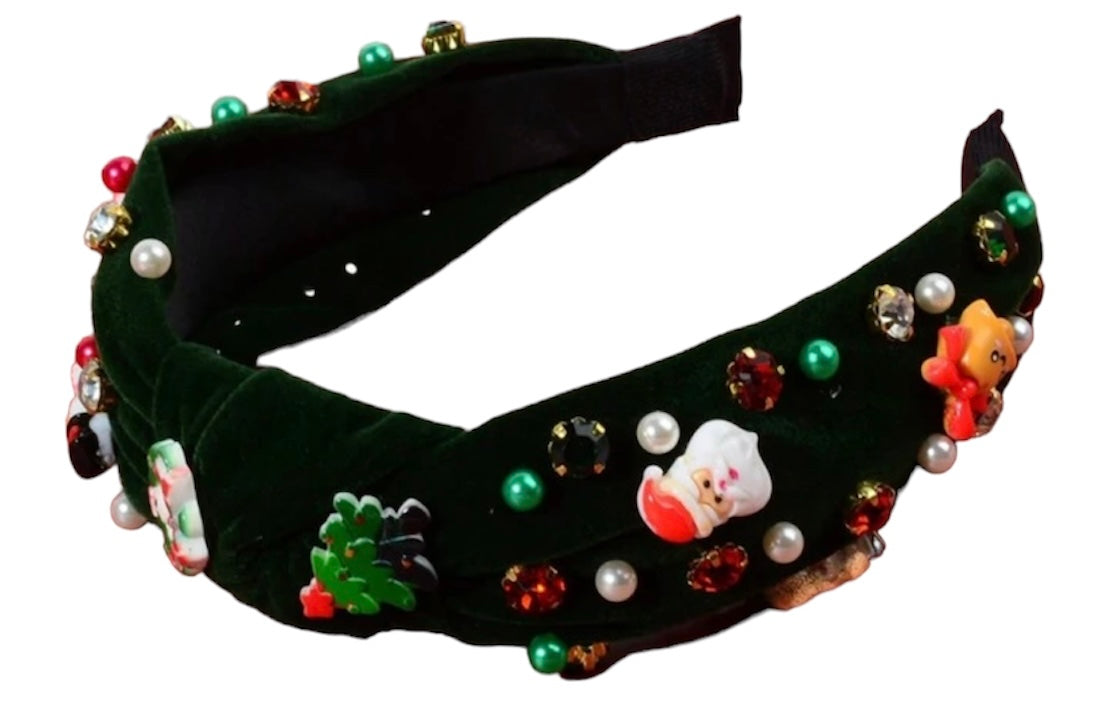 Green Velvet Holiday Festive Headband