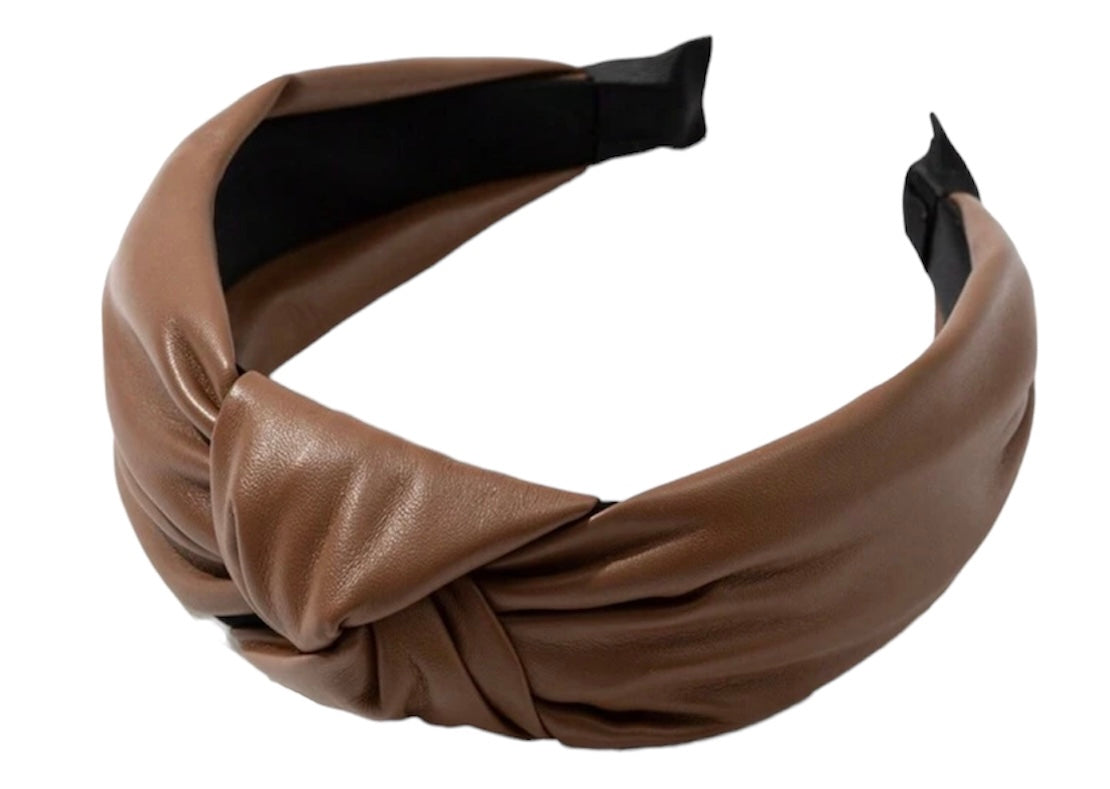 Brown Faux Leather Knot Headband