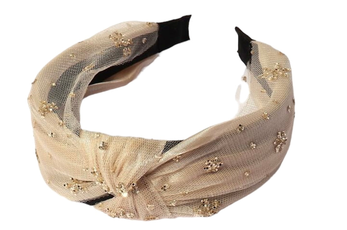 Sheer Glitter Gold Knotted Headband