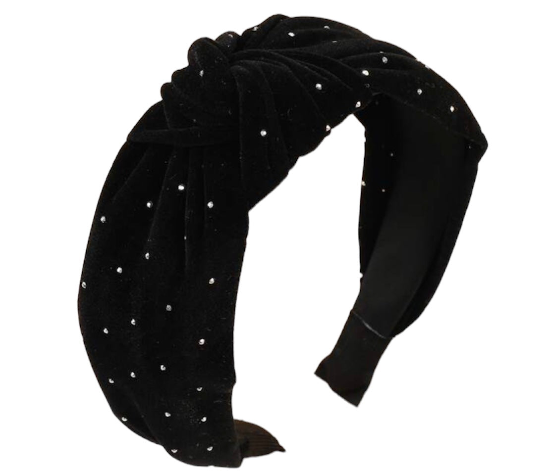 Holiday Shop-Black Rhinestone Decor Knot Headband