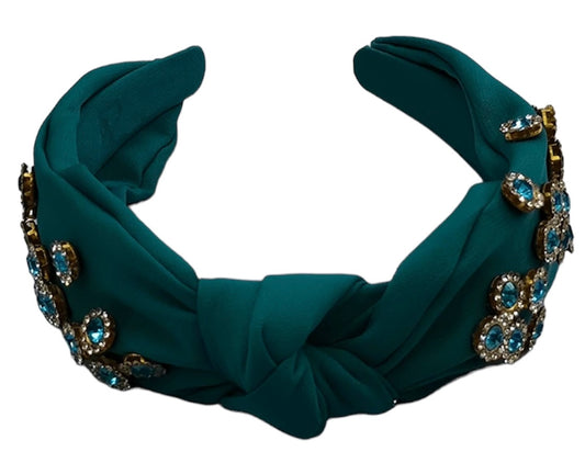 Teal Green Solid Gemstone Decor Knot Headband