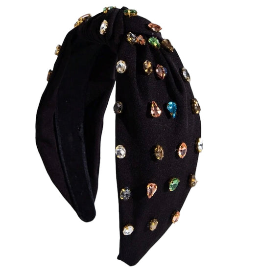 Black teardrop Shaped Multicolored Gem Bow Wide Headband